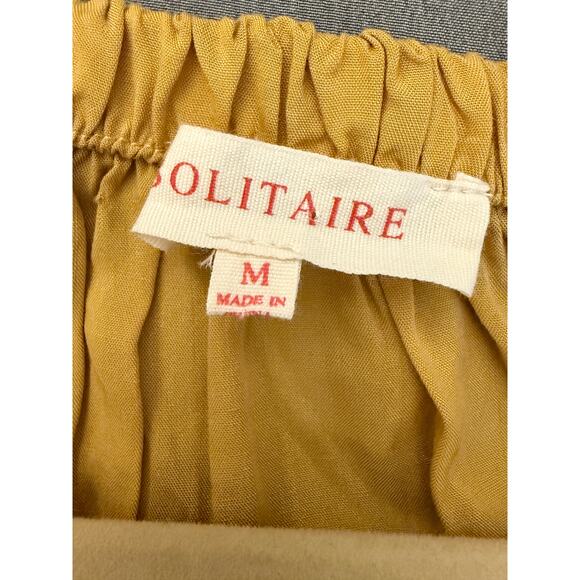 Solitaire Mustard Yellow Peasant Blouse Bell Sleeve Floral Embroidered Top M - Picture 3 of 6